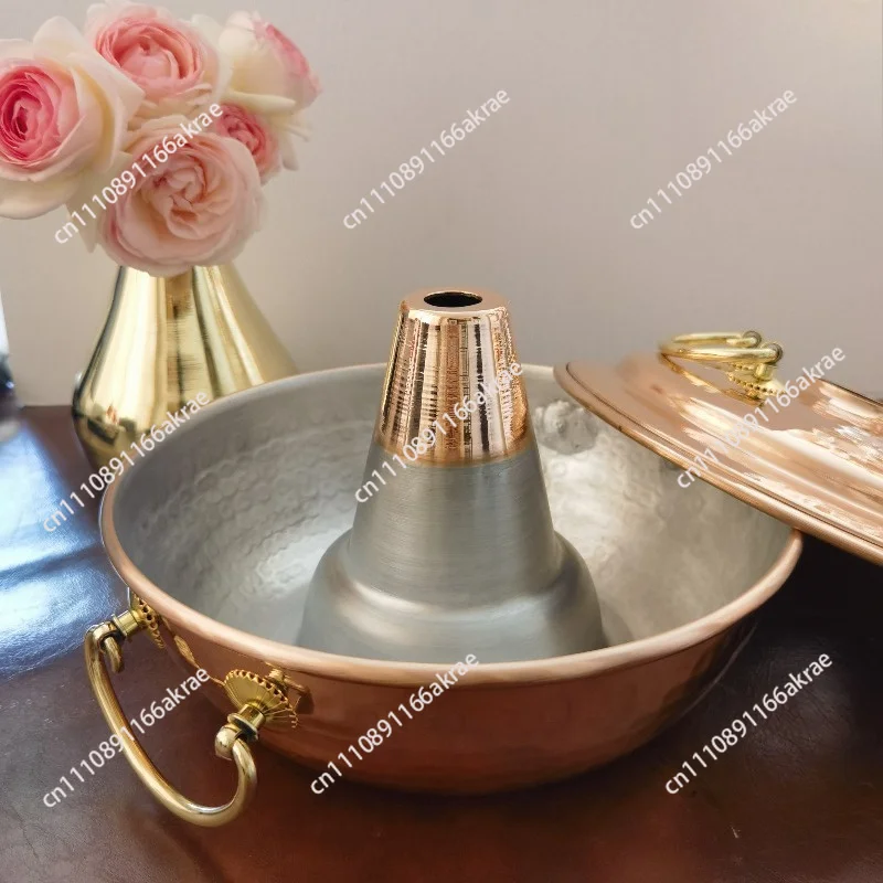 heating cassette furnace copper hot pot, factory direct sales carbon fire heating copper hot pot, copper pot with lid