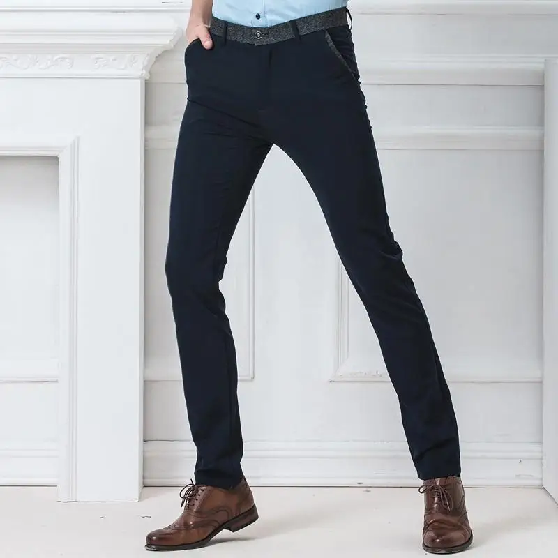 Size 28-38 Men Long  Pants Casual  Korean Style Straight Cotton Slim Chinos Business Trousers No Ironing