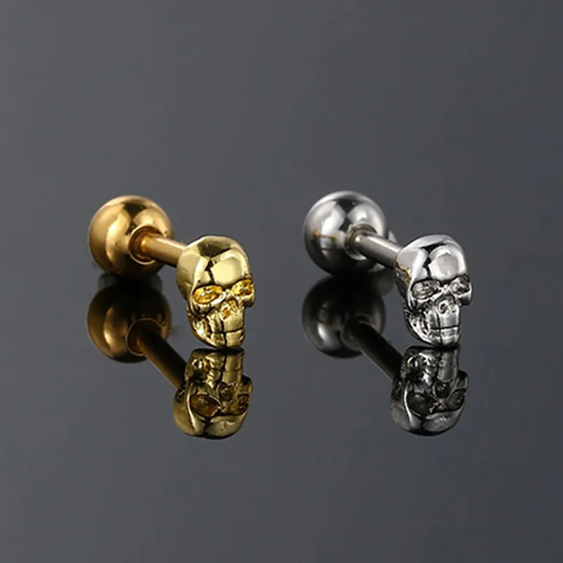 1pc Skull Shaped Helix Tragus Daith Ear Piercing Earrings for Women Men Gold Color Mini Earing Fashion Jewelry Gifts CC177