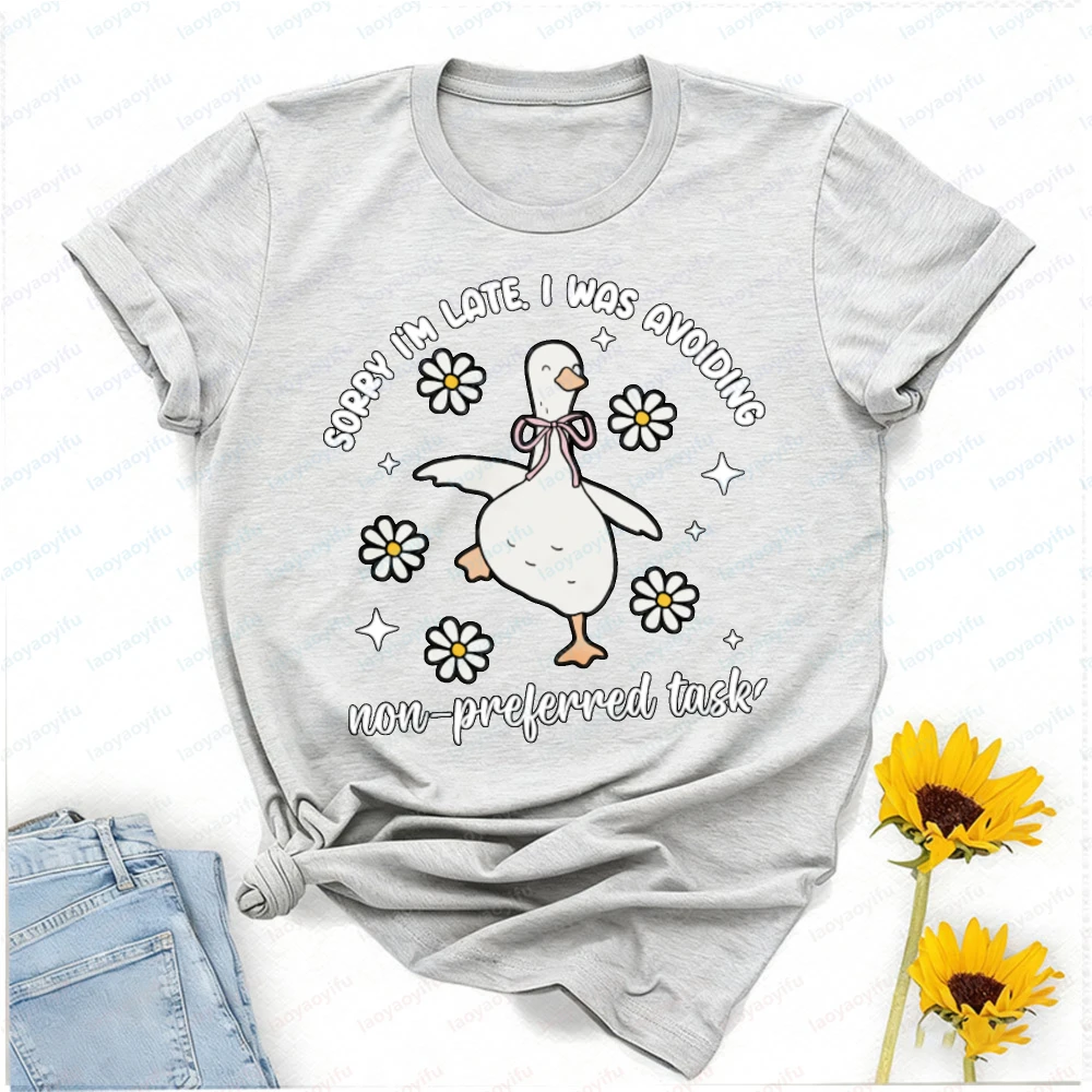 Sorry I'm Late I Was Avoiding Non-preferred Tasks Teacher T-Shirt Harajuku Y2k Clothes Gothic Vintage Clothes Graphic T Shirts