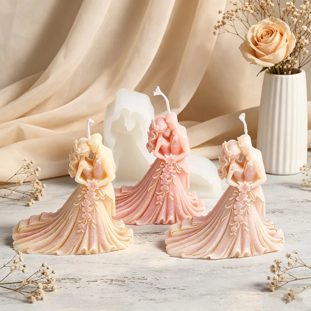 3D Wedding Bride Groom Couple Silicone Candle Mold Romantic Dancing Newly‑weds Mold DIY Candle Soap Epoxy Resin Wedding Home Dec