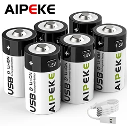 AIPEKE 1.5V 6000mWh USB Rechargeable D Size Battery LR20 D Cell Lithium Battery for Gas Cooker Water Heater Flashlight Radios