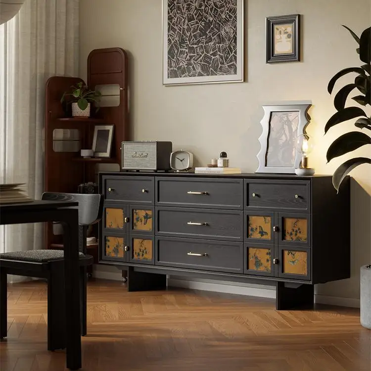 

French retro solid wood dining side cabinet, living room, entrance, storage locker
