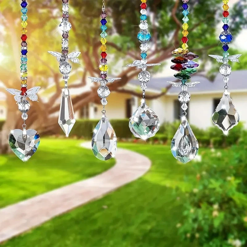 6Pc/Set Crystal Ball Prism Suncatcher Window Rainbow Maker z zawieszką w kształcie motyla do dekoracji domu, biura, ogrodu