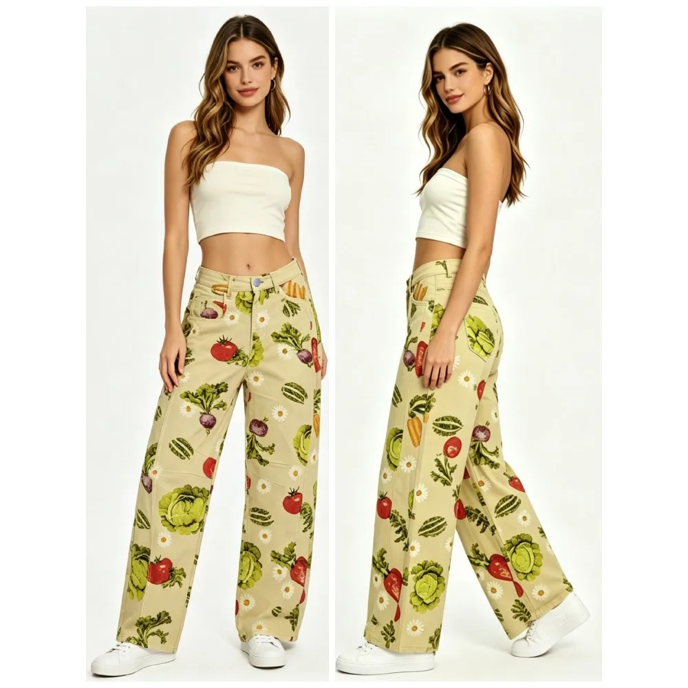 New fashion random print Joker ladies jeans, micro-elastic casual home Joker slim ladies jeans trousers, printed tubular jeans.