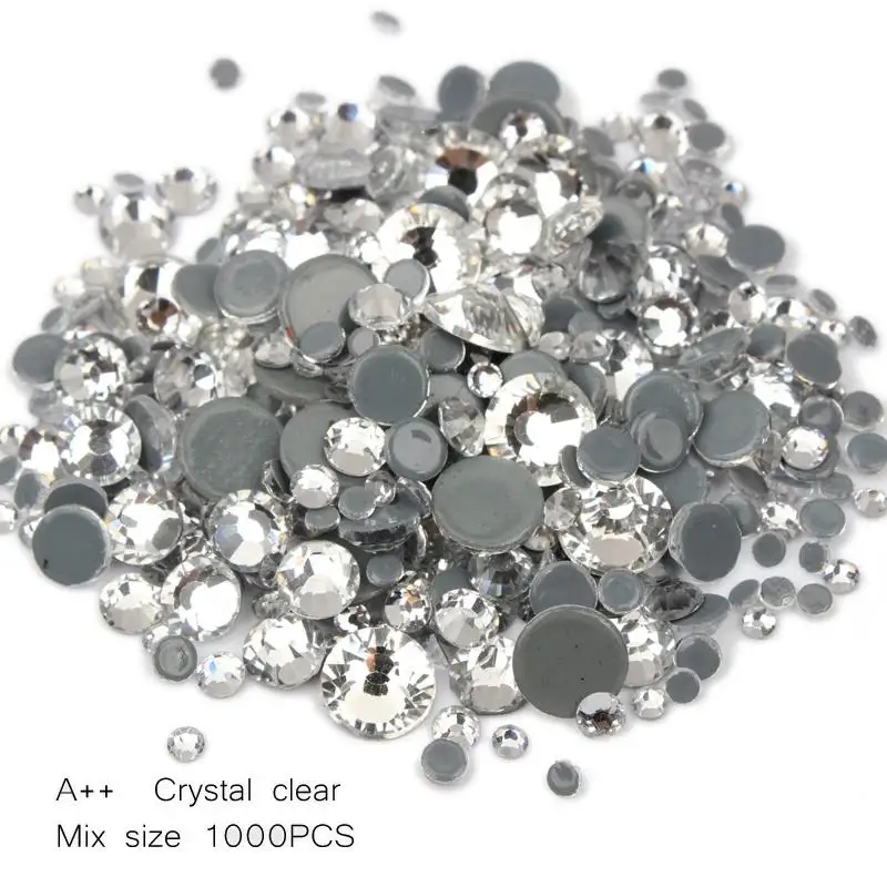 High quality Hotfix Rhinestone Crystal clear SS6-SS30 Mix size Crystals and stones 1000pcs/lot  for clothes DIY free shipping