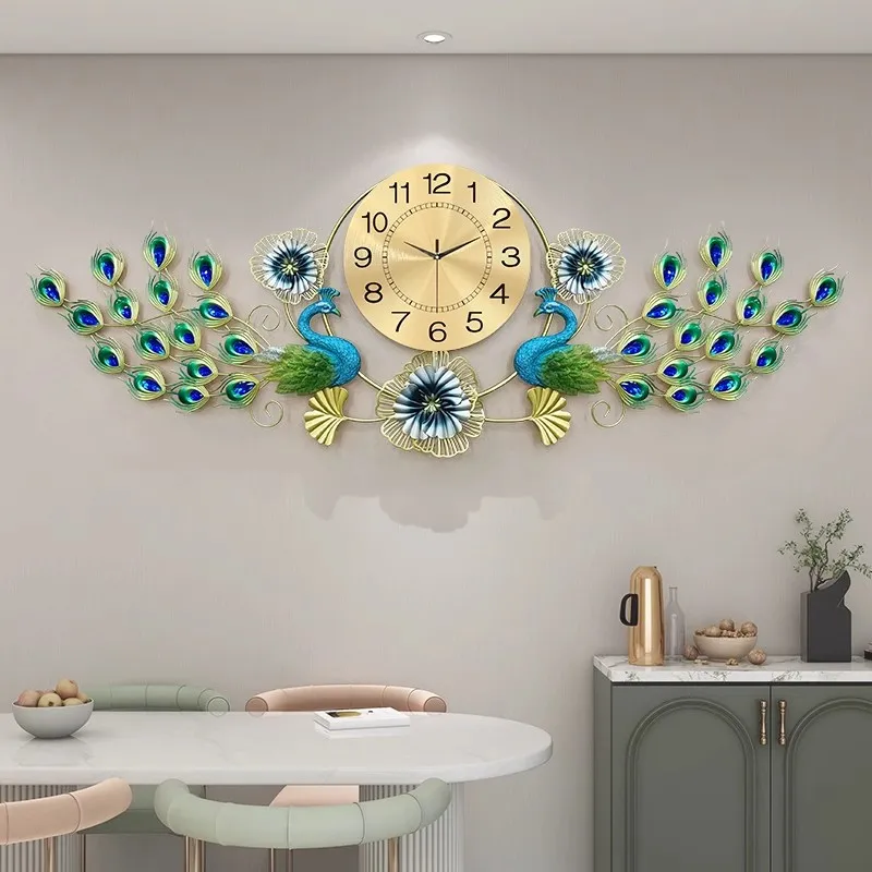 Metall Wand Kunst Pfau Wanduhren Ästhetische Schlafzimmer Design Stille Uhr Wand Nordic Restaurant Orologio Da Parete Home Design