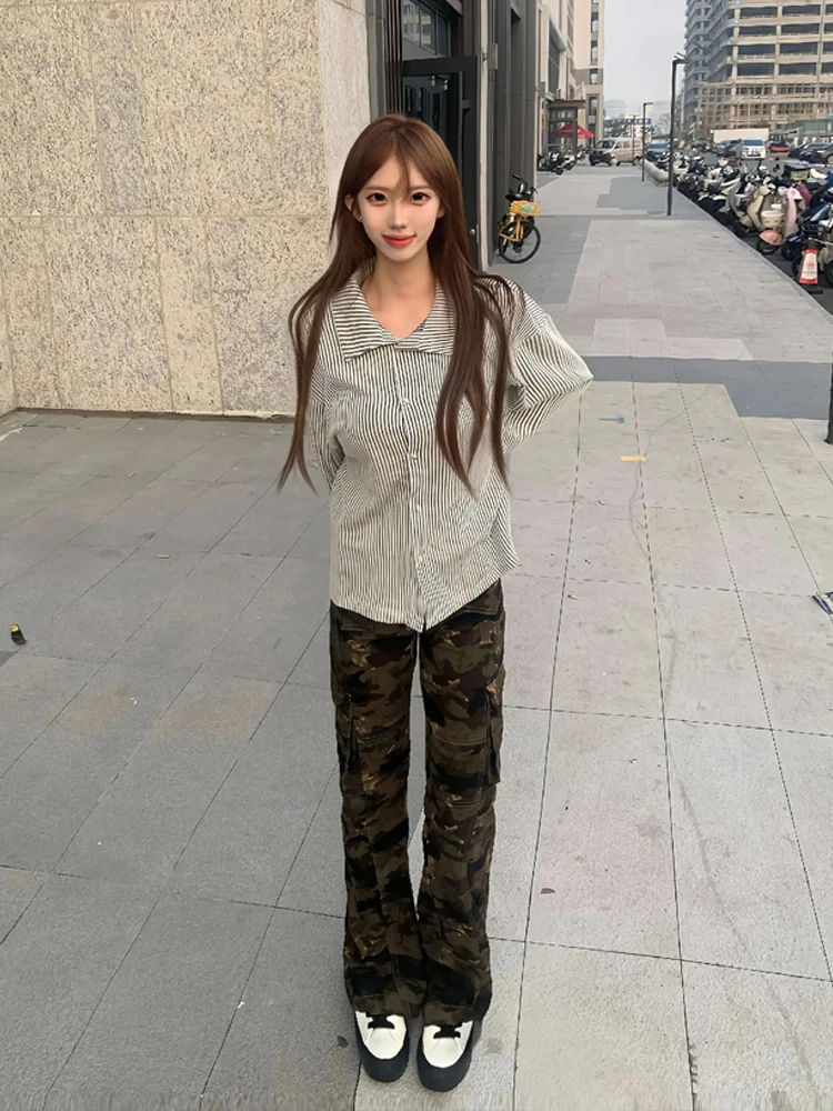 

Мужские рабочие брюки в американском ретро-стиле с камуфляжным принтом, джинсы-клеш в уличном стиле, модные прямые джинсы, повседневные