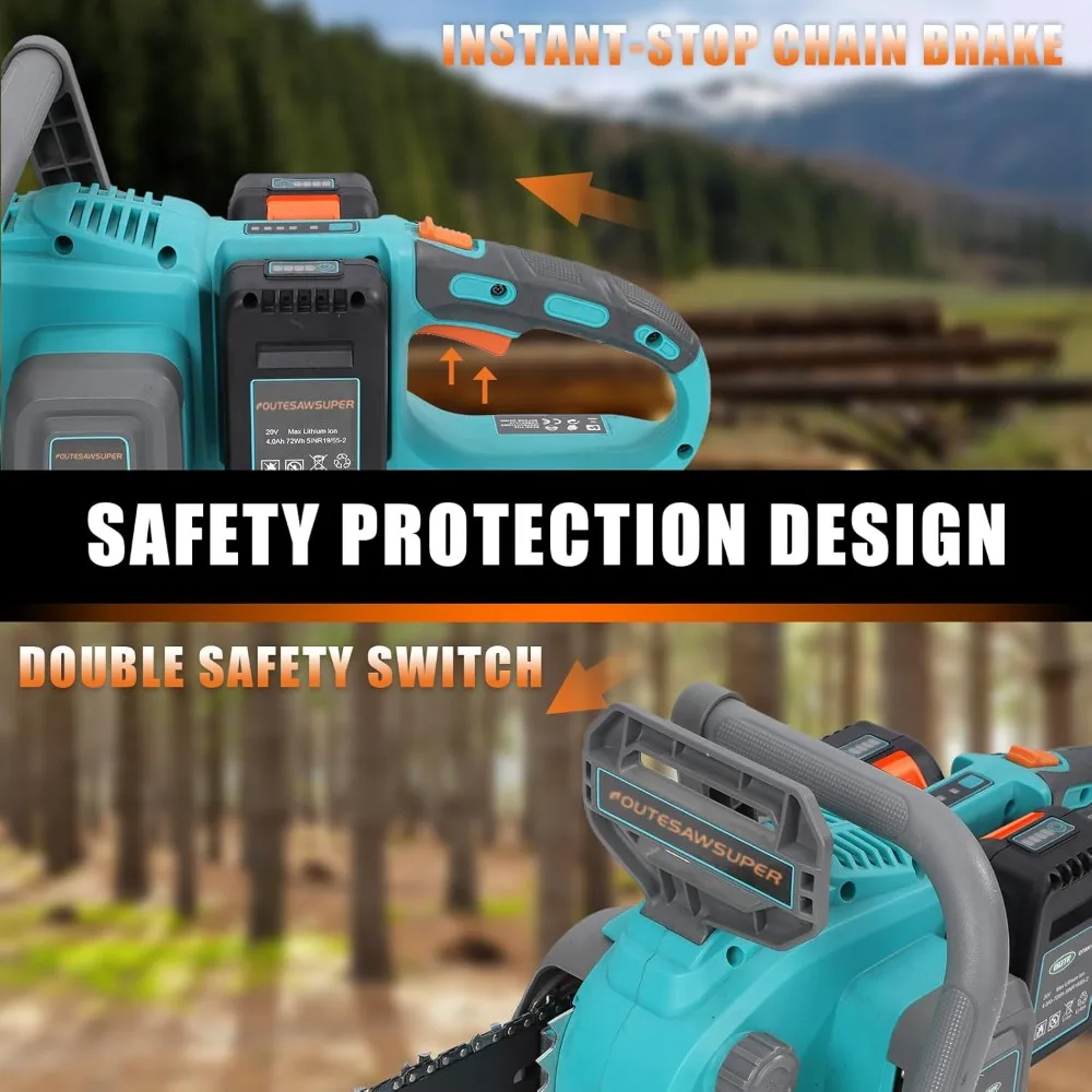 منشار كهربائي 16 بوصة لاسلكي، منشار كهربائي يعمل بالبطارية مع محرك بدون فرش، بطاريات وشاحن 2 * 20 فولت تيار مستمر 4 أمبير في الساعة #6