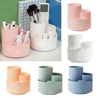 Cute Rotatable Pen Holder 3 Slots Pencil Cup Spinning Rack Multipurpose Desktop Stationary Organizer for Home Round Storage Box