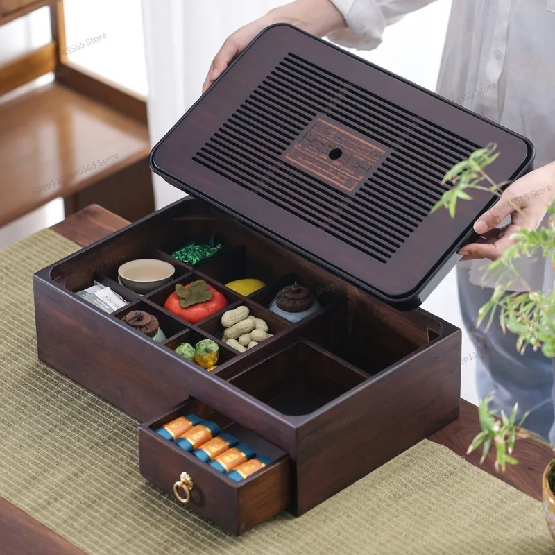 Home Multifunctional Storage Box Tea Tray Large Set Tea Table Tray Retro Storage