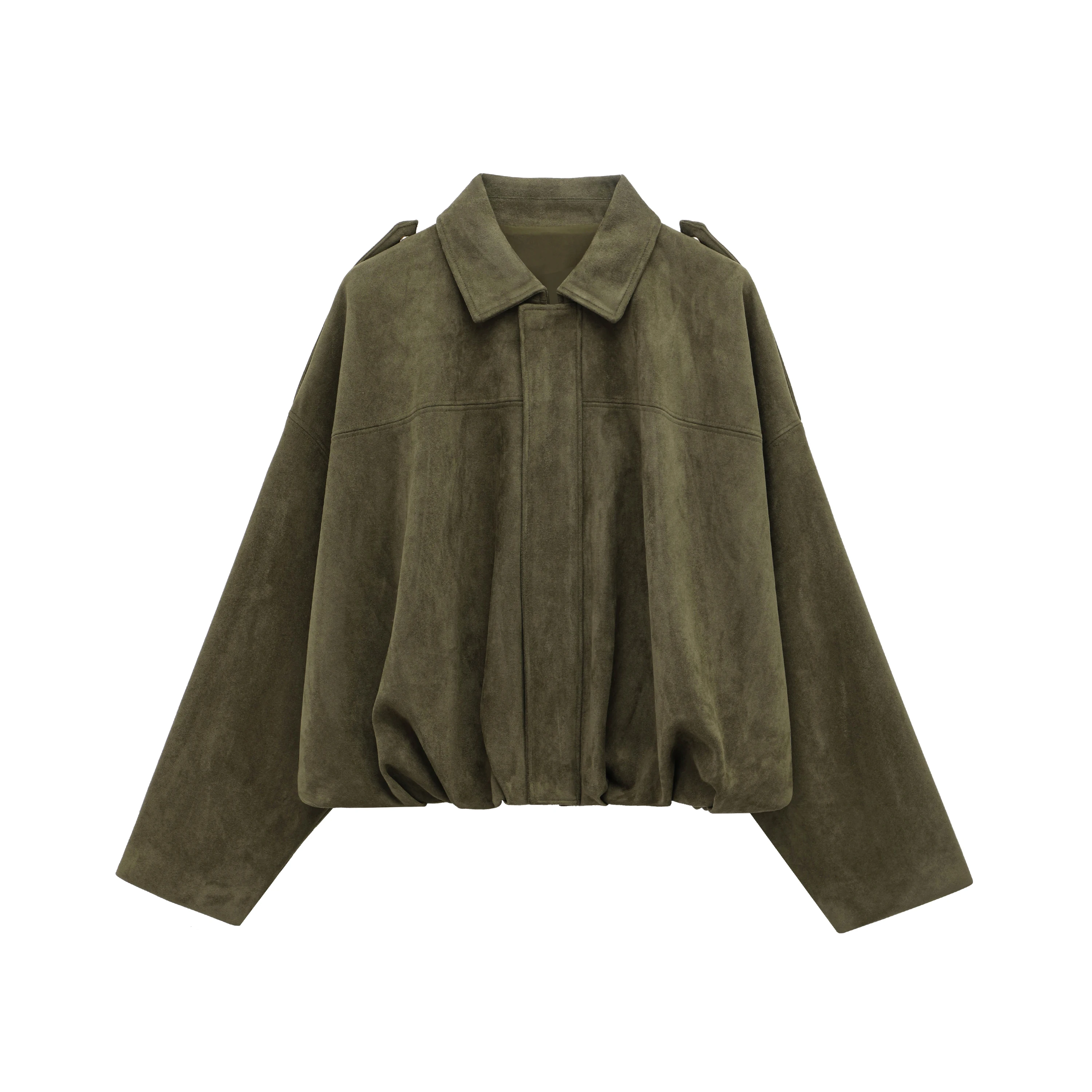 HH Vrouwen Bruin Groen Suede Jas Losse Casual Bomberjas Revers Rits Lange Mouw Jassen Vintage Dame Motorfiets Outwears