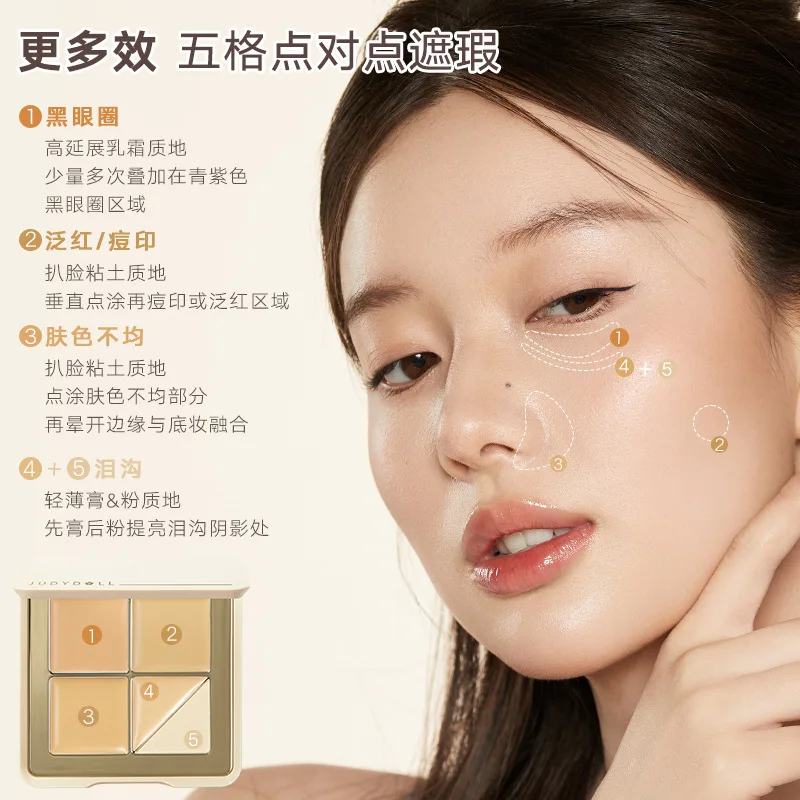 Judydoll 5 Colors Concealer Palette Facial Concealer Highlighter Acne Tear Dark Circles Under The Eyes For Beginners Face Makeup