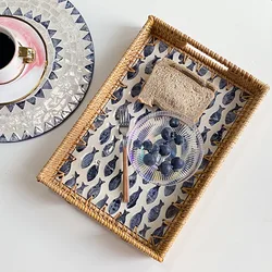 Hand-woven Rattan Color Shell Trays For Decoration Rectangle Food Bread Fruit Snacks Serving Tray Set Kitchen Table Home Decor
