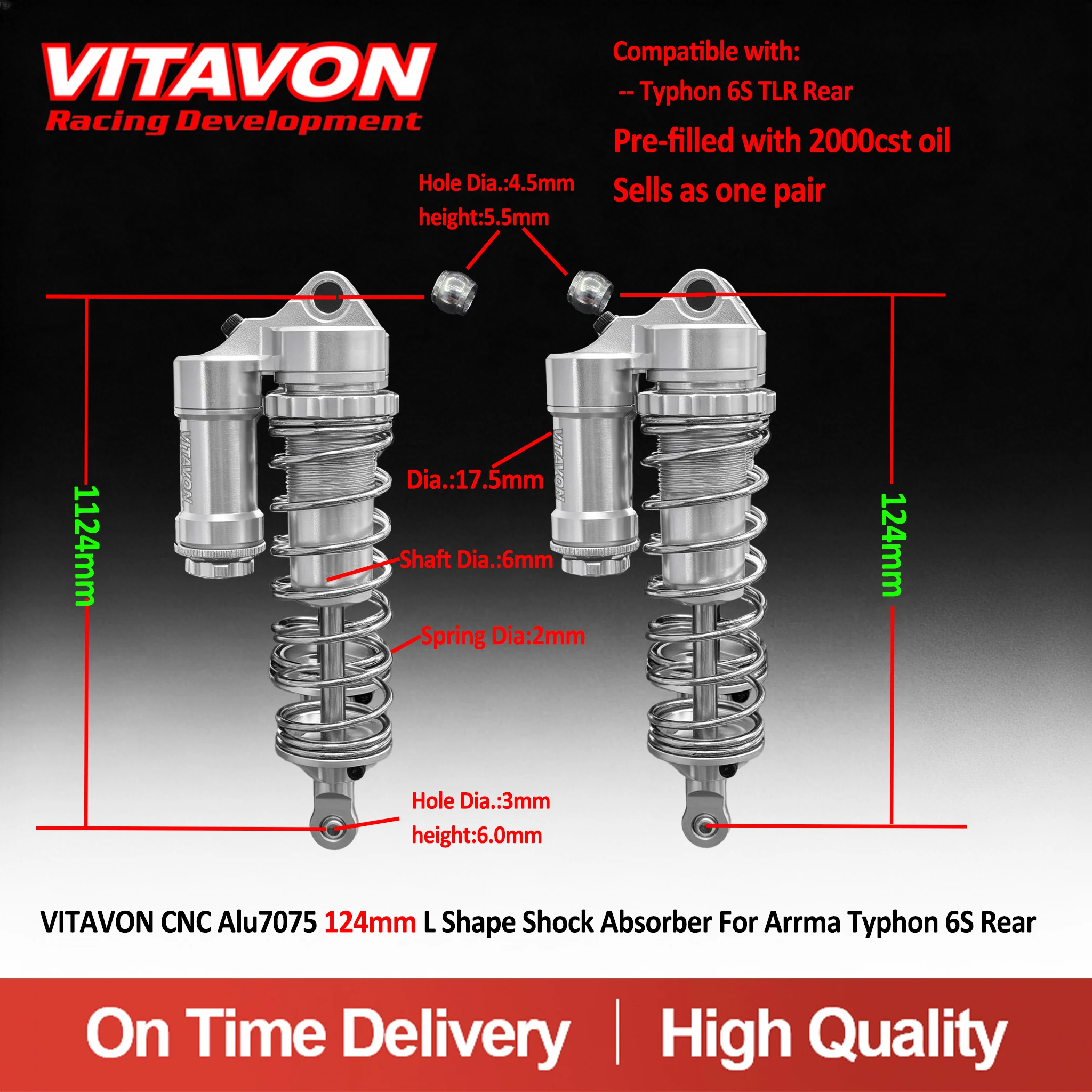 VITAVON 124mm L Shock Absorber Fits with Arrma Typhon 6S Rear