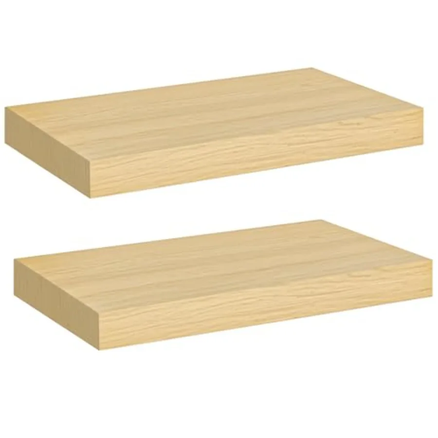

Набор из 2 настенных плавающих полок (15,7 дюйма) из натурального дерева с невидимыми кронштейнами для ванной, спальни, туалета, кухни
