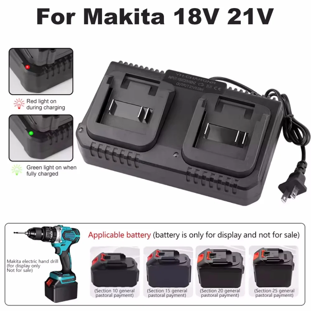 Dual Slot 18V 21V Li-ion for Makita Battery Charger BL1415 BL1815 BL1830 BL1850 Electric Drill Power Tools EU US Plug