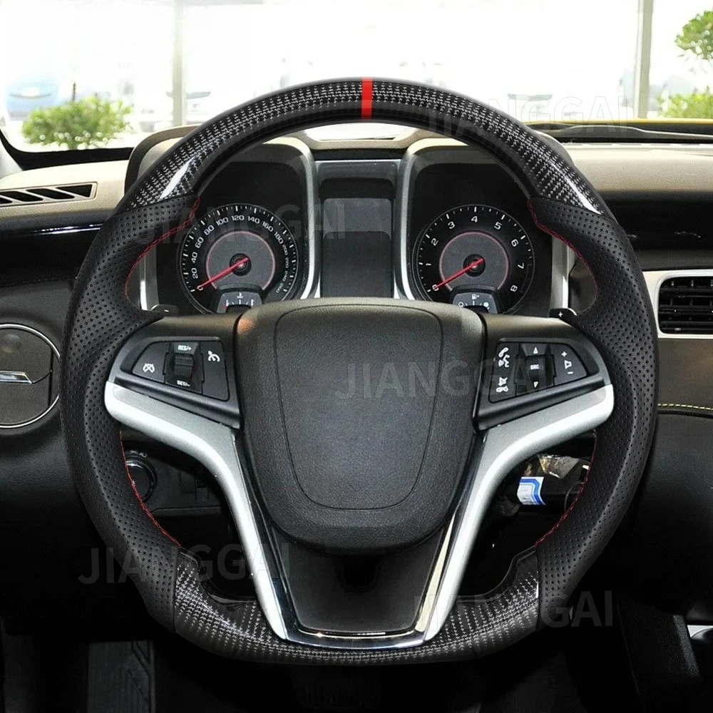 

Real Carbon Fiber Car Steering Wheel D-Type Flat-Bottom Fit For Chevrolet Camaro 2012-2015 Red Position Line Paddle Hole Version