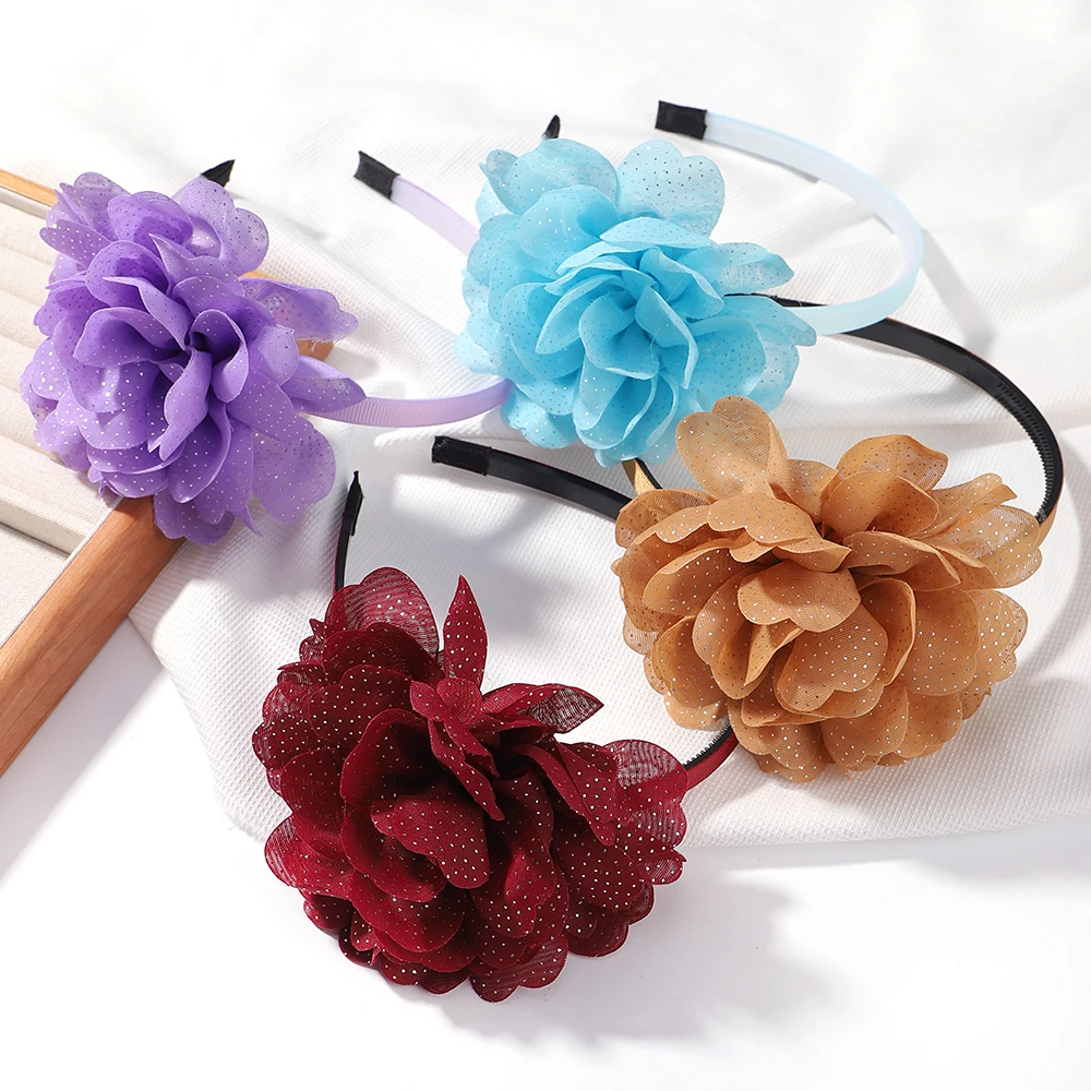 1PC Flower Ball Headbands for Girl Colourful Chiffon Hair Hoop Headwears Hairband Festival Dress Up Kids Hair Accessories