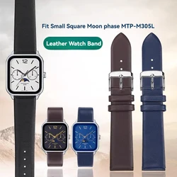 For Casio Small Square Moonphase MTP-M305 MTP-M300m/M300D Cowhide Watch Strap 20mm Bracelet Calfskin Wristband Black Blue Red