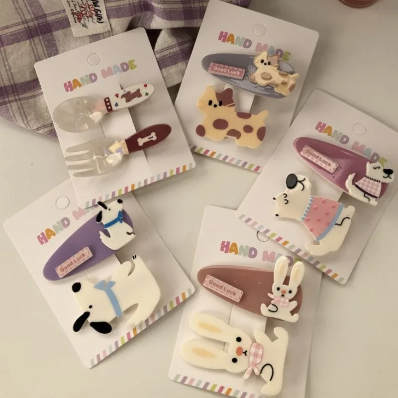 Cute Cartoon Puppy Rabbit Hair Clip Female Bangs Side Clip Forehead Duckbill Clip Korean Sweet Fashion Headband Accessories New