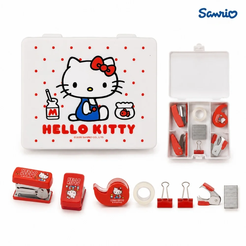 Genuine Sanrio Hello Kitty Stationery Tool Kit Portable Stapler Tape Clips Staples Desk Office Study Gift Set for Teens