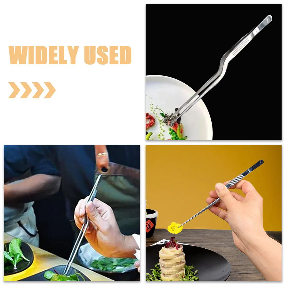 

2Pcs Stainless Steel Food Tweezers Sturdy Kitchen Cooking Tongs Lightweight Design for Sushi Salad Plating Chef's Plate Setting