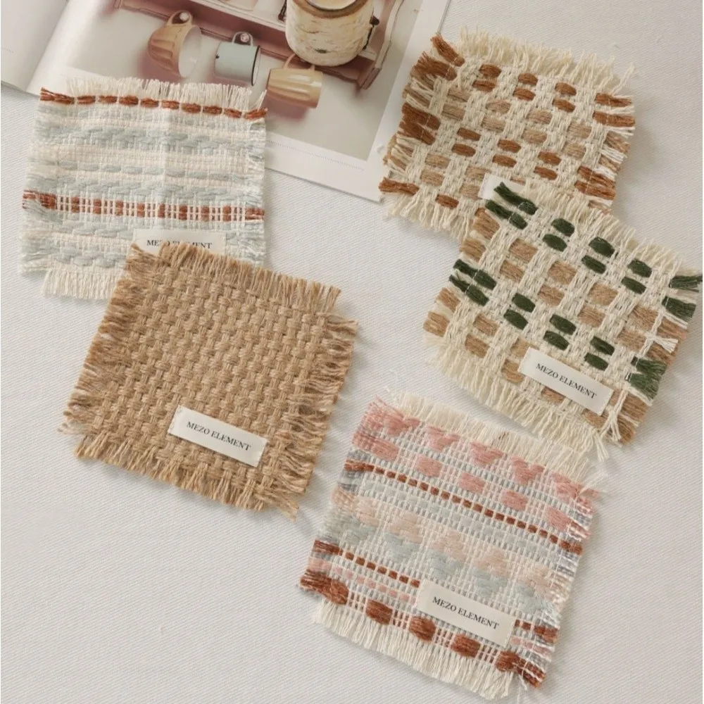 Nordic INS Style Handmade Woven Coaster Heat Resistant Square Shape Fringe Table Mat Non-Slip Braided Cup Mat Home Decoration