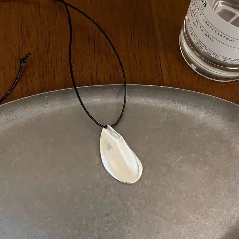 Simple Matte Teardrop Pendant Long Necklace for Women with Adjustable Black Wax String Minimalist Chain Jewelry Accessory