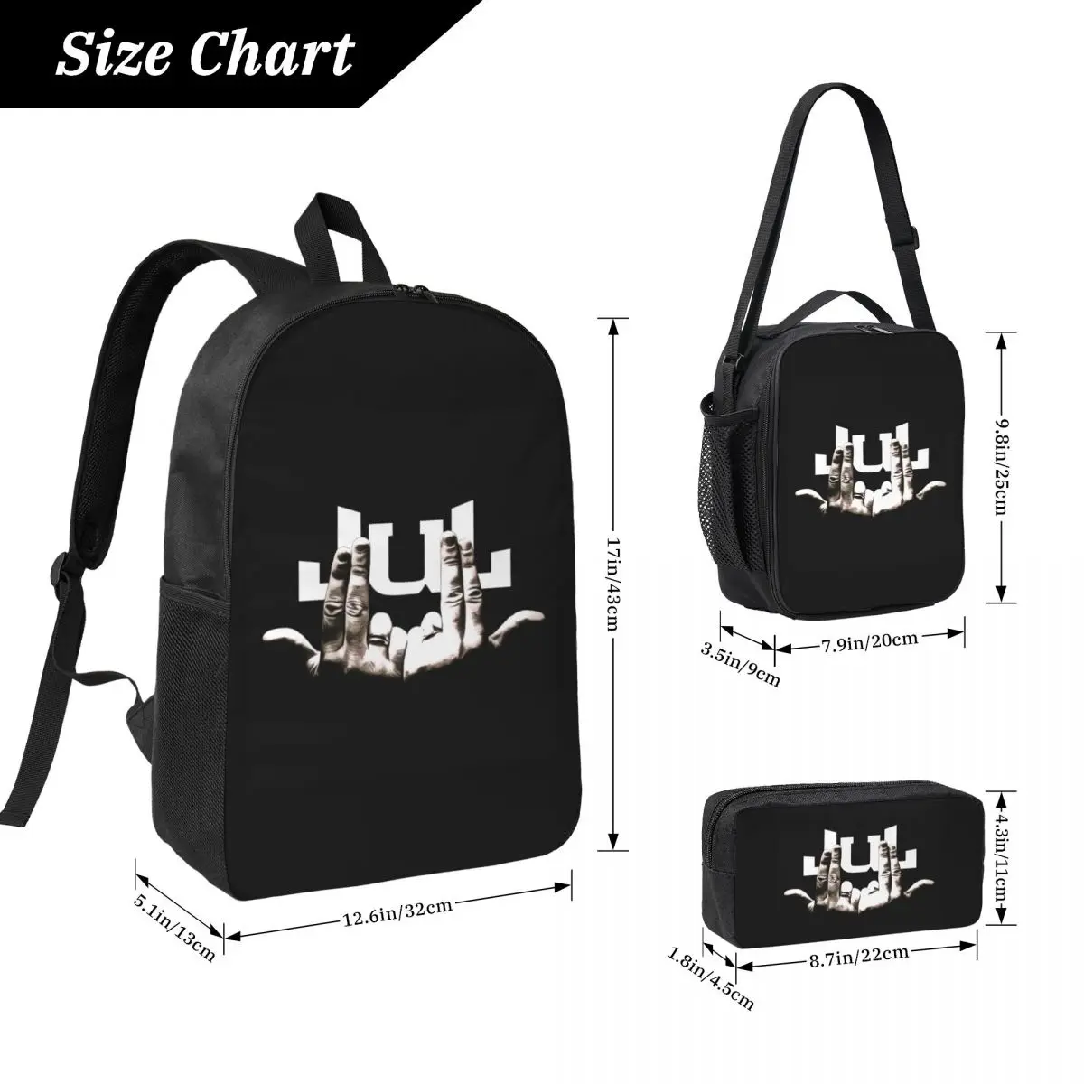 Jul Hand Symbol Backpack Student Boys Girls BookBag School Bag Computer Shoulder Bags 3ps Insulated Lunch Bag Pencil Case