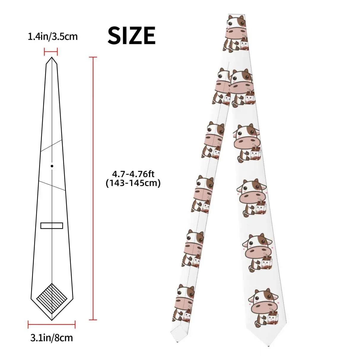 카와이 초콜릿 우유 암소 넥타이 남성용 실크 폴리 에스테르 슬림 넥 넥타이 웨딩 액세서리 넥타이 클래식 Gravatas