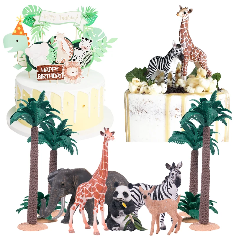 

Jungle Party Animal Birthday Cake Topper Boy Girl Birthday Party Decoration Zebra Giraffe Cake Ornament One 1st Jungle Safari