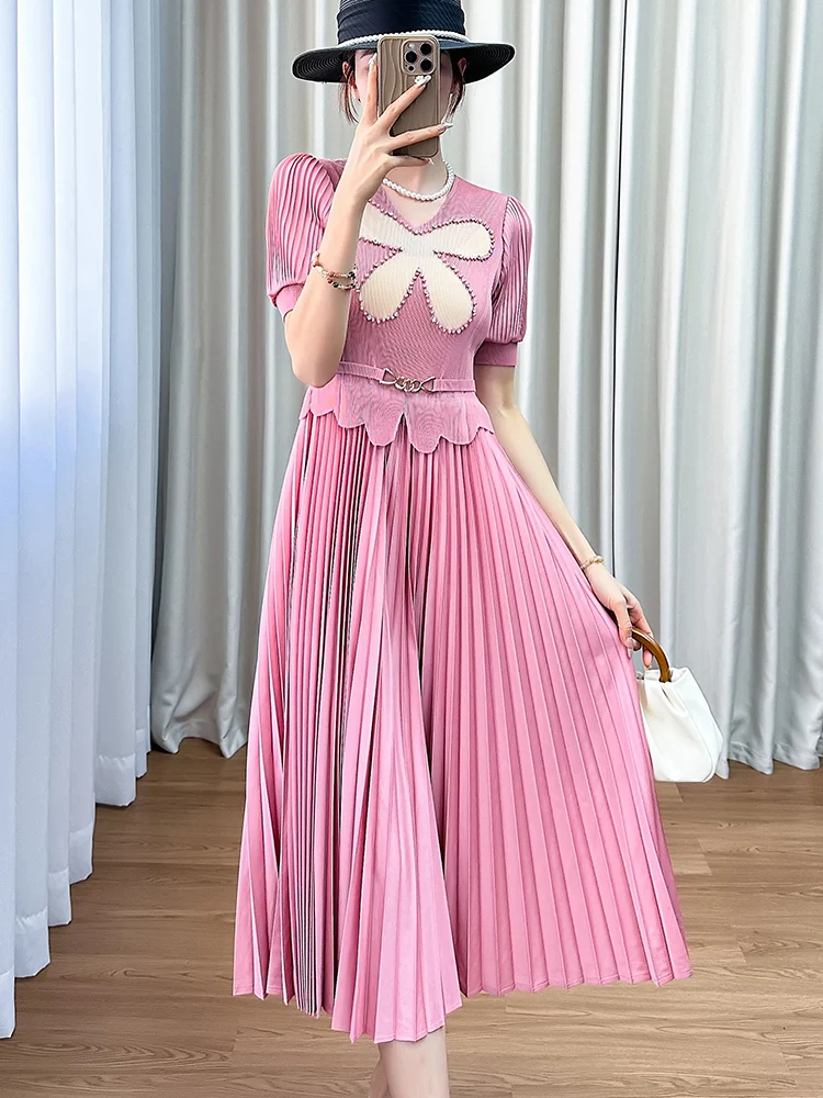 

Elegant Summer Fashion Fairy Style Slimming Short Sleeve Pleated High Waist Dress by Sanza Art Creation Polyester Fiber 100%