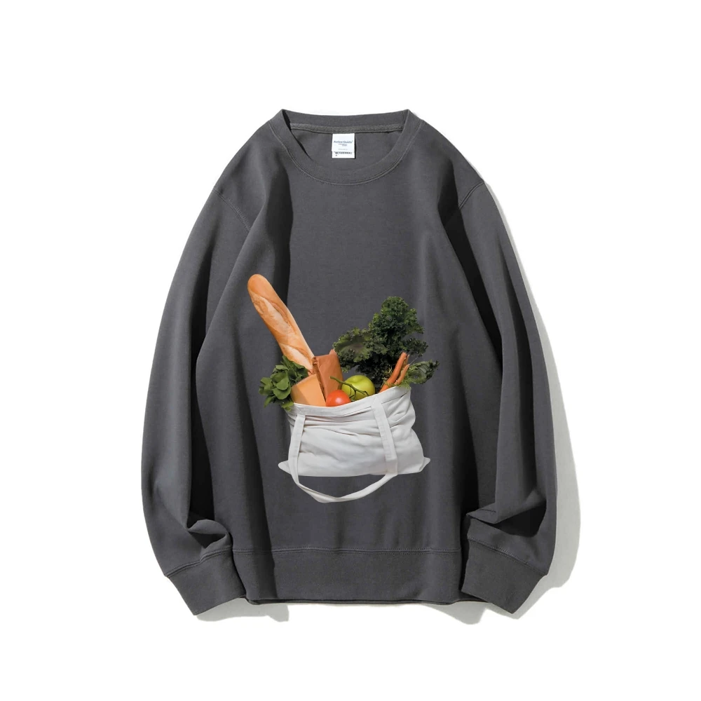 

Graphic Hoodie Veggie Bag Hoodie All Cotton High Quality Oversize Colorful Hoodie Fresh Produce Print Trendy Y2K Trend Clothe