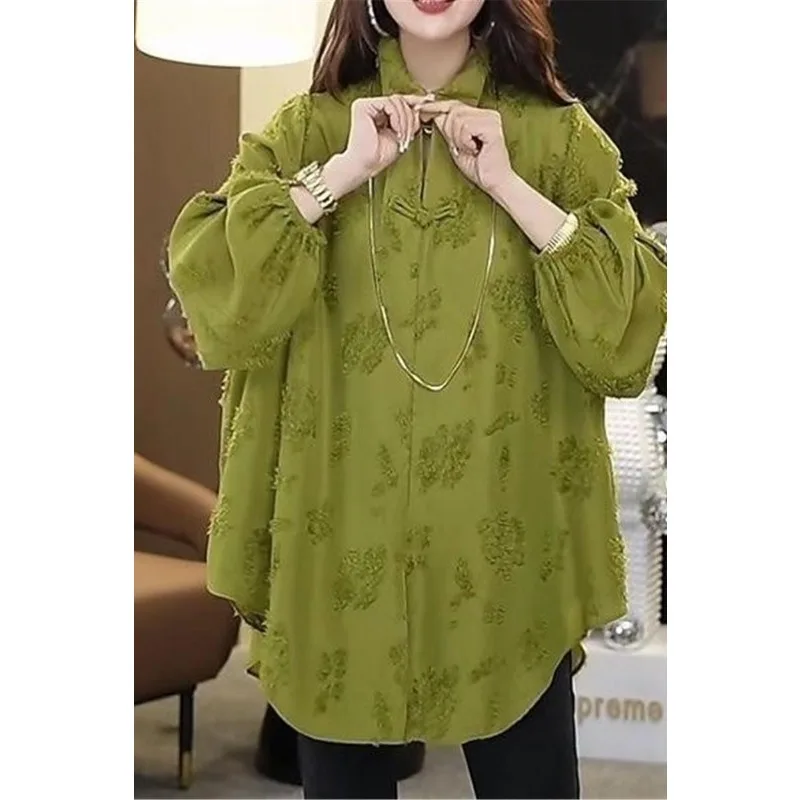 

Women's Lapel Print Fashion Casual Versatile New Chinese Style Loose Temperament Shirt Long Sleeve Top