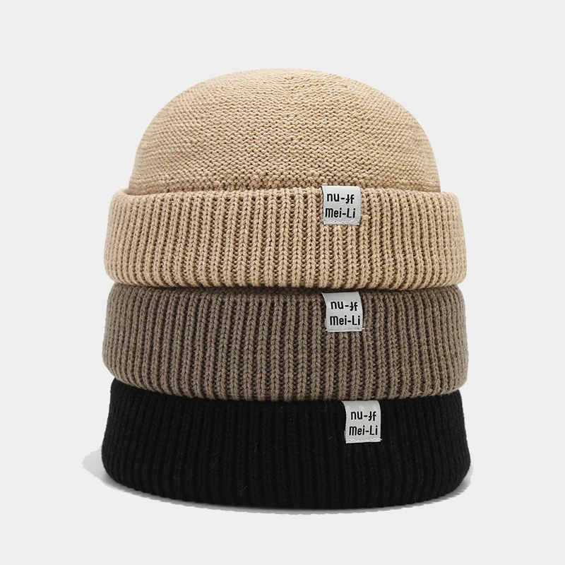 Japanese Style Art Retro Patch Letter Knitted Skullcap Women Trendy Korean Viral Fashion Beanie Landlord Cap Men Unisex
