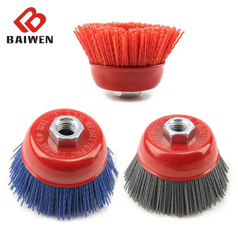 Nylon Cup Brush 85mm Abrasive Wire Wheel Brush for Drill Rotary Tool Wood Polishing Deburring Cleaning M14 Grit 80/120/240