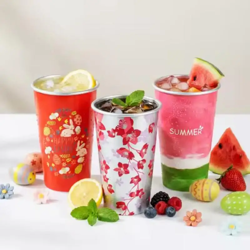 Cherry Blossom Pattern Color Changing Aluminum Cup Anti Fall For Cold Drink Beer Cola Juice Bar Outdoor Home