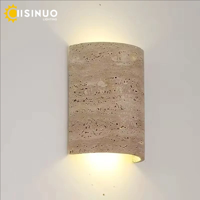 

Wabi-sabi Bedroom Wall Lamp Yellow Travertine Natural Stone LED Up Down Light for Home Indoor Living room Corridor Deco Lighting