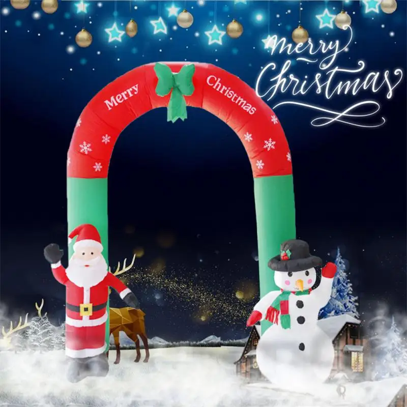 Arco inflable de Navidad de 2,4 m de alto, arco de yardas de dibujos animados 3D con muñeco de nieve de Santa Claus para regalo