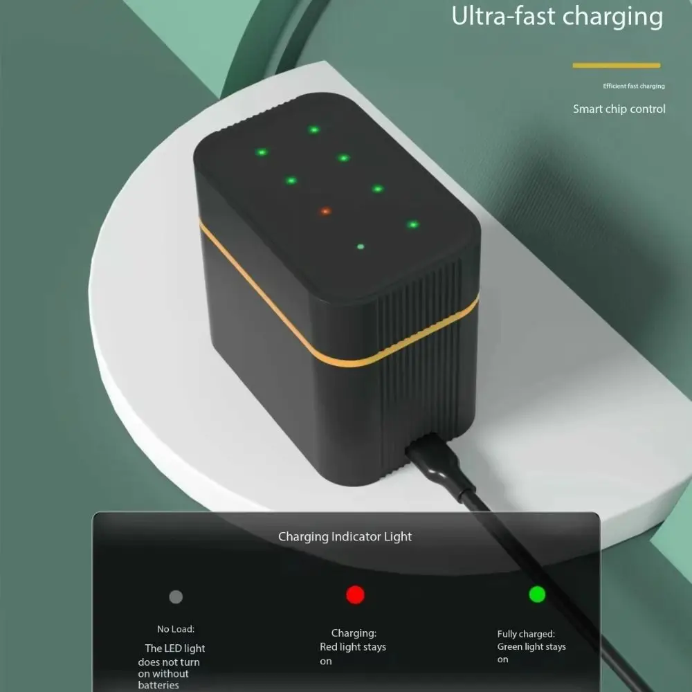 1.5V AA/AAA Lithium Battery Charger 8 Slots 1200 Times Recycle Smart Battery Charger Type-C Port Intelligent Flip-top
