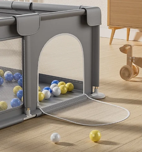 Baby Playpen BPA-Free Oxford Mesh Tool Free Assembly with Pull Up Rings Sturdy Suction Base Foam Padded Anti-Collision Breathable Toddler Activity Play Yard Grey image 6
