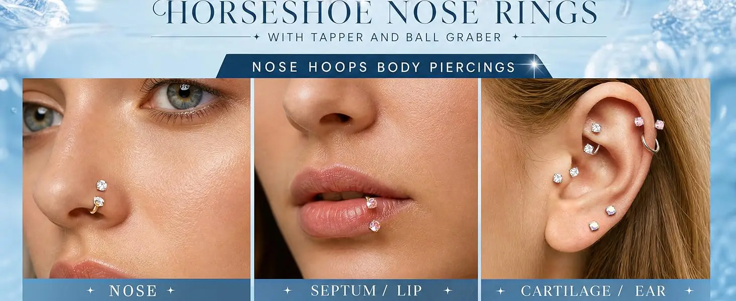 Drperfect 18G Hufeisen-Nasenring für Frauen, Nasenringe aus chirurgischem Stahl, Septum-Ohrringe, Helix-Knorpel-Lippenpiercing-Schmuck – Detail 2