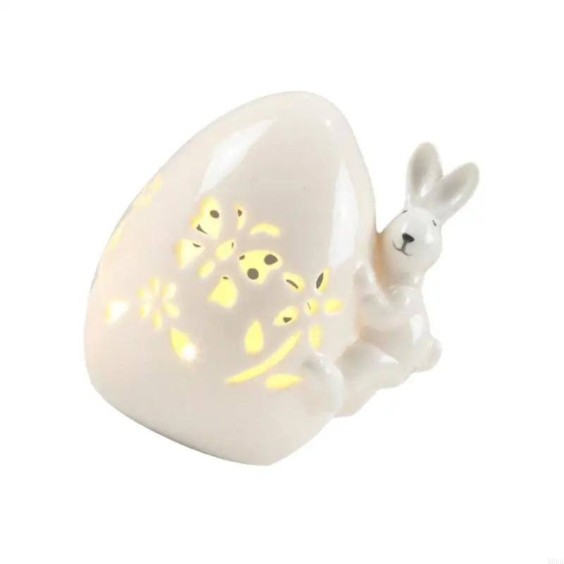 X9FA Easter Rabbit Hollow Lamp Decoration LED Ceramic Easter Eggs Light Light