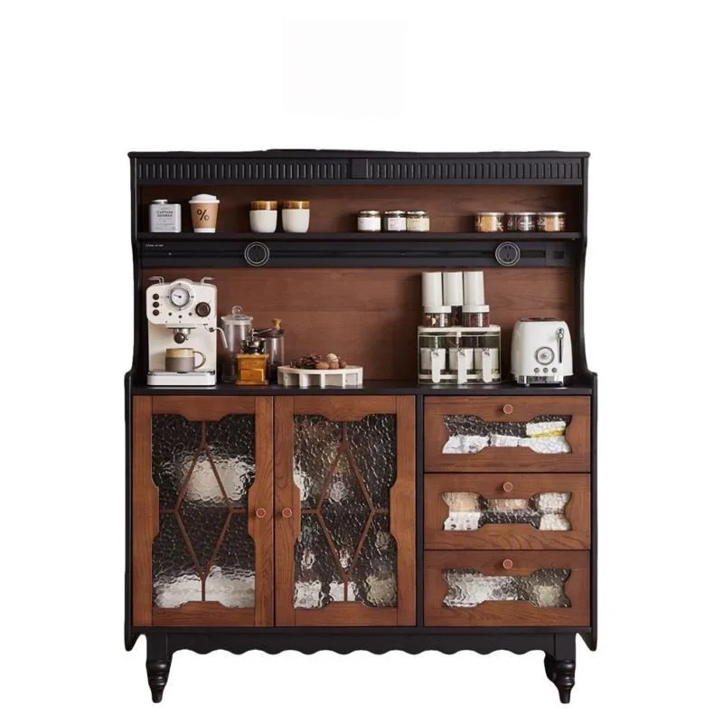 French Solid Wood Sideboard Cabinet Wall-Mounted Storage Integrated Home Storage Cabinet