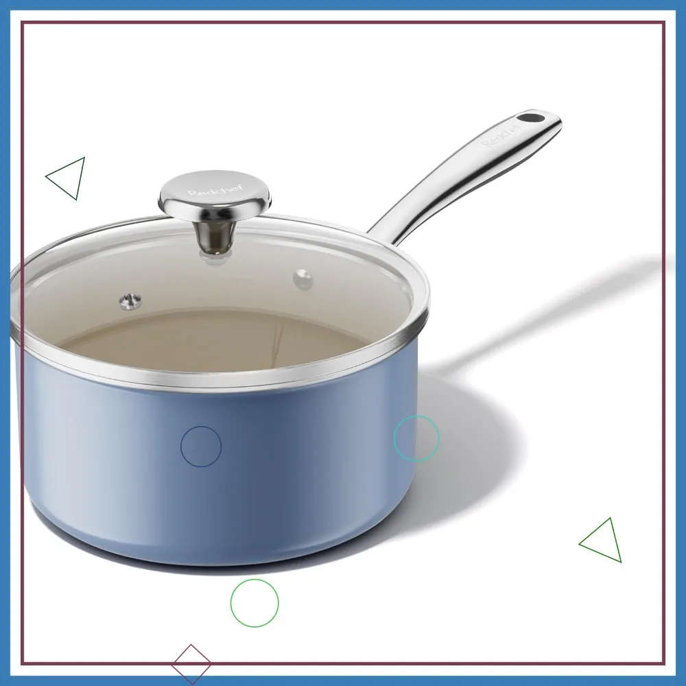 

2.5QT Ceramic Nonstick Sauce Pan with Lid, Oven & Dishwasher Safe Cooking Pot for Small Kitchens-Blue
