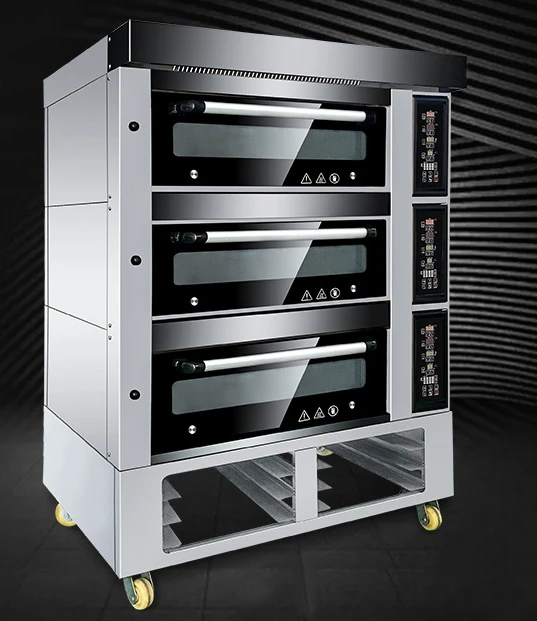 380V/220V Gas and Electric Three-tier, Six-tray Commercial Electric Oven, Large Capacity Pizza Baking Oven