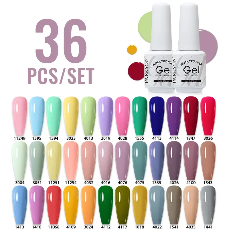 ชุดเจลทาเล็บสีพื้นยอดนิยมจากพาร์กสัน คอลเลคชั่นเจลยูวี 36 สี ปราศจากสาร TPO และ HEMA ชุดเจลทาเล็บกึ่งถาวร
