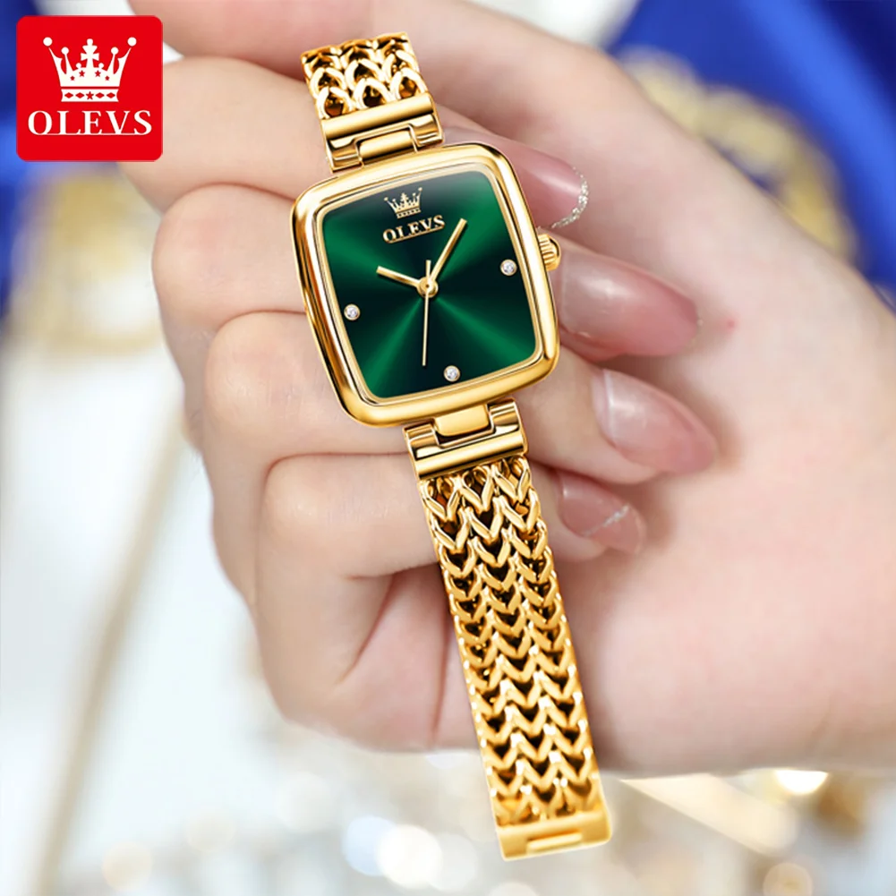 OLEVS 9948 Women\'s Watches Luxury Elegant Simple Quartz Wristwatch Solid Stainless Steel Strap Gold Watch Square Dial Lady Watch