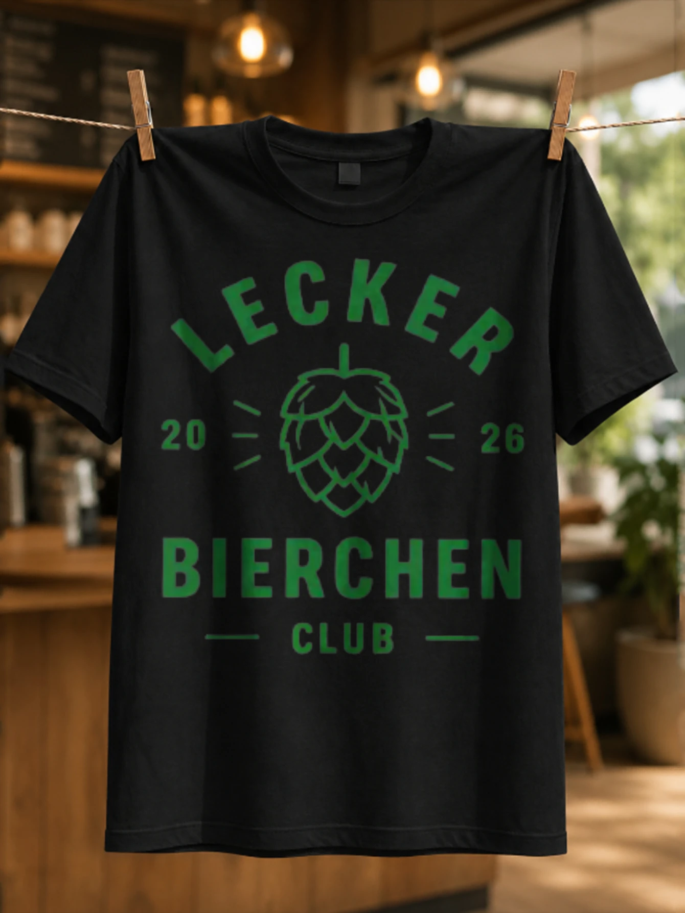 Lecker Bierchen Club 2026 minimal green hop outline with clean club lettering and balanced modern  Unisex All T-Shirt